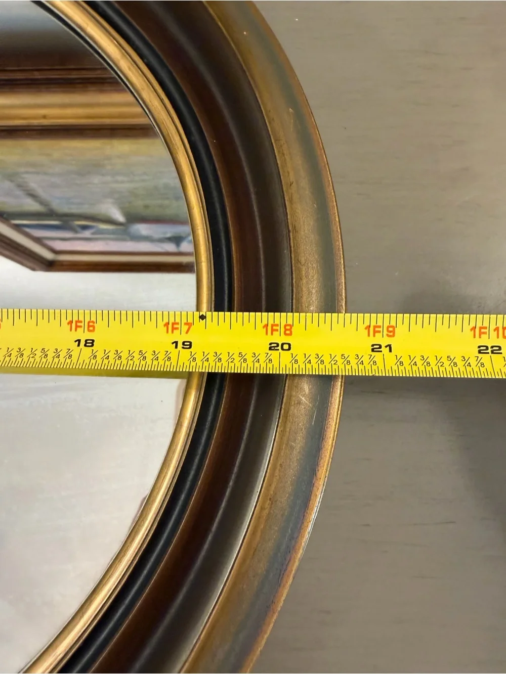 Antique Victorian Walnut Wooden Oval Wall Mirror 21x17” Gold Detail Deep Frame